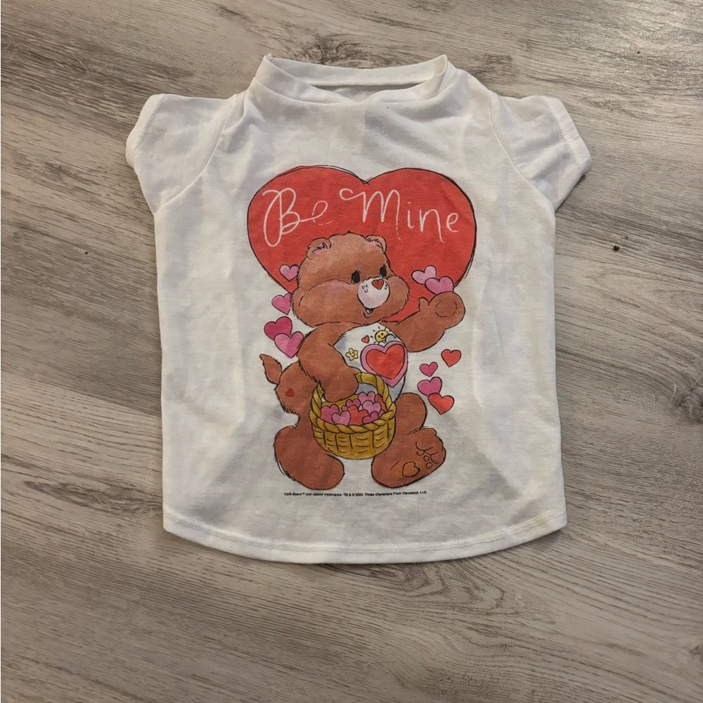 Charming White Dog Shirt with Bear and Heart Design